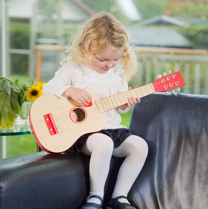 Speelgoed gitaar deluxe - naturel/rood